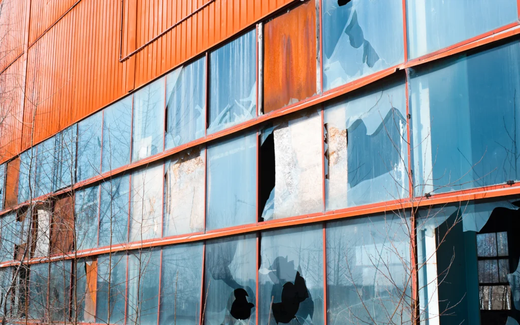 Damaged ACP panels requiring replacement.